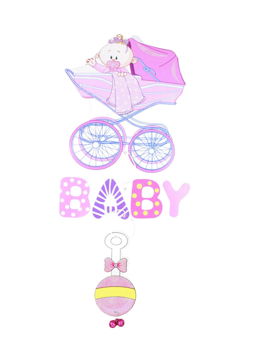 Adorno para baby shower diseño de bebé en carreola en color rosa o azul