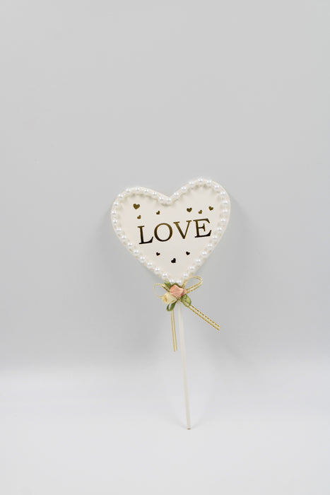 Adorno para pastel diseño celebración del corazón con detalles en perlas miniatura