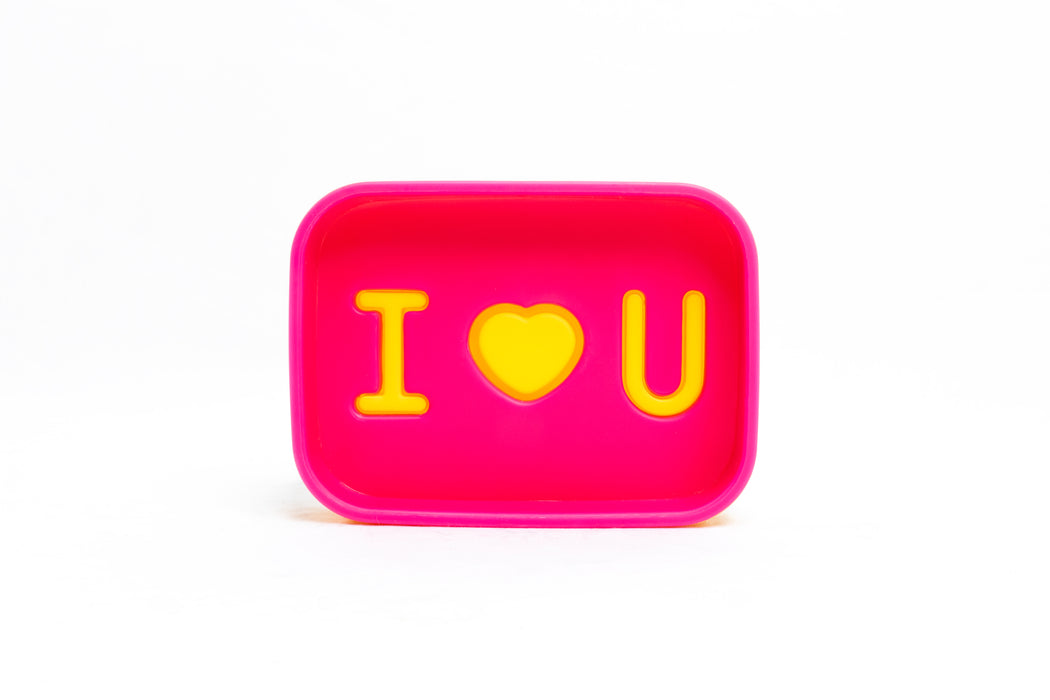 Jabonera para ducha o lavabo con mensaje I love you en detalles amarillos