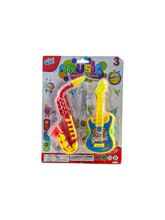 Set musical infantil mini saxofón y guitarra de juguete en colores vibrantes para fomentar la creatividad de los pequeños