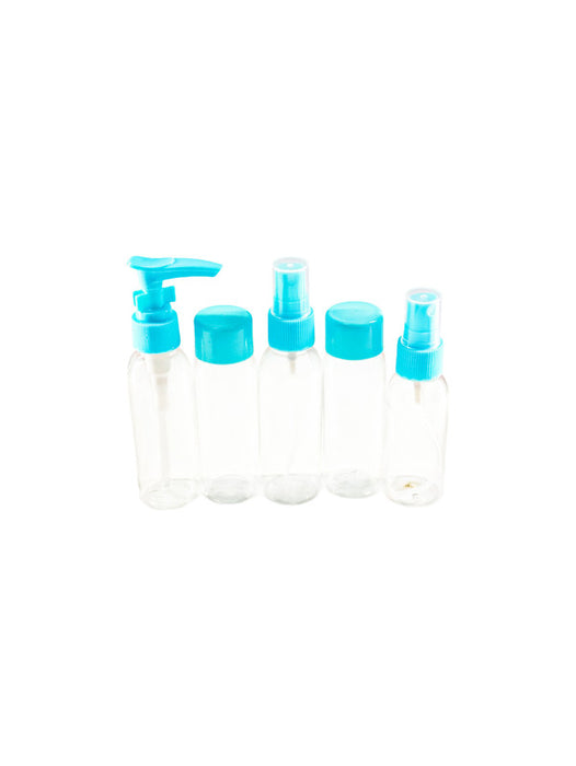 Kit de viaje con botellas de plástico transparente y resistente ideal para productos de cuidado personal