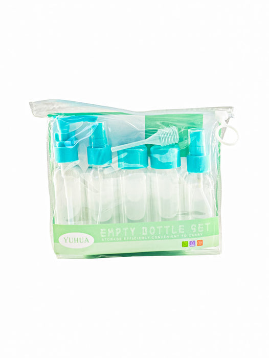 Kit de viaje con botellas de plástico transparente y resistente ideal para productos de cuidado personal