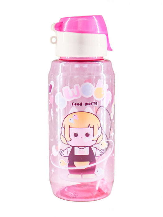 Set de lonchera y botella de plastico en colores varios con estampado adorable