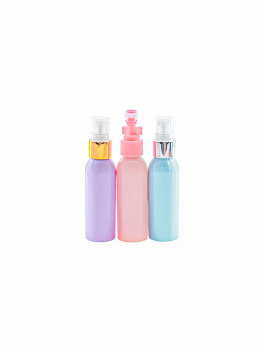 Kit de tres botellas de plastico con dispensadores varios para viajes en colores pastel