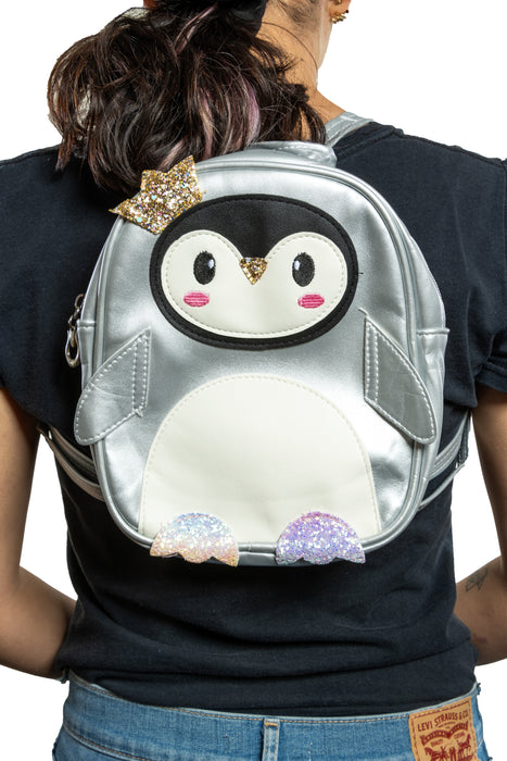 Mochila de pingüinito con corona varios colores 1 pieza