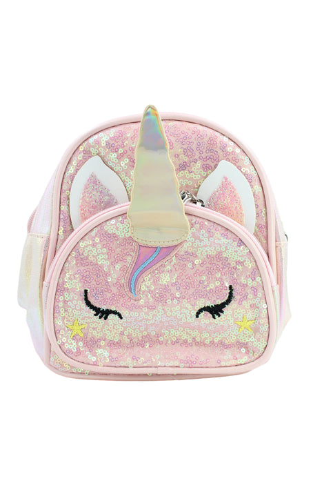 Mochila pequeña metalica diseño Unicornio. 1 pieza