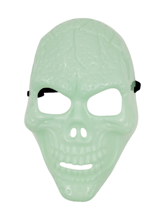 Máscara antifaz y mandíbula de  calavera en color verde fluorescente que brilla en la oscuridad diseños varios