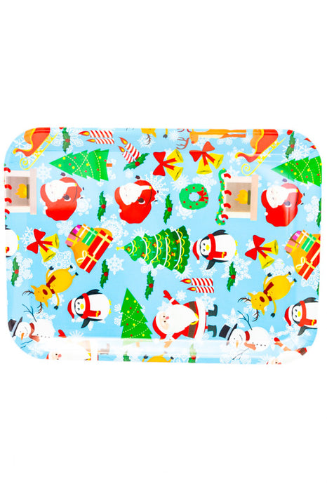 Charola de servicio rectangular de plastico con estampado festivo de navidad en modelos varios