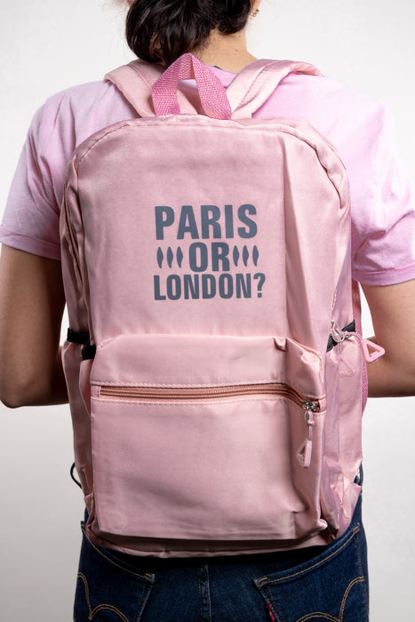 Mochila escolar multifuncional diseño Paris or London color rosa con correas ajustables