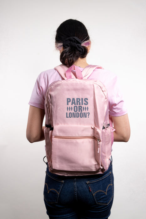 Mochila escolar multifuncional diseño Paris or London color rosa con correas ajustables