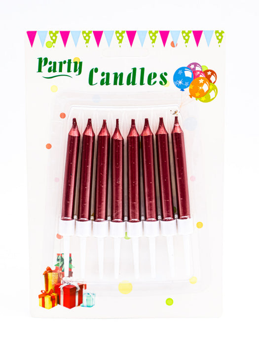 Blister con 8 velas para pastel y celebraciones en tono metalico con estilo liso en colores varios