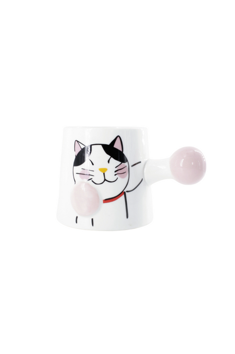 Taza de cerámica color blanco con diseño gato boxeador para café o té