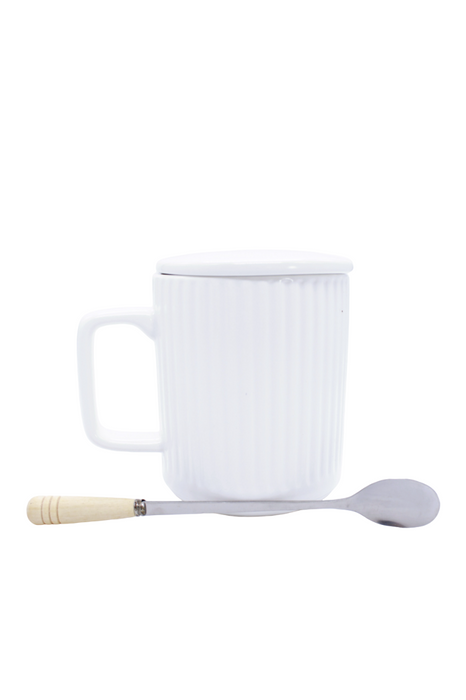 Set de taza con tapa y cuchara en colores varios diseño good ideal para altas temperaturas