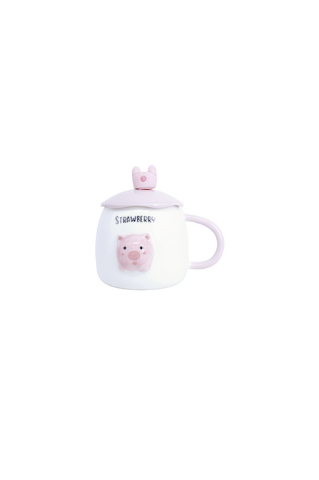 Taza de cerámica reino animal con tapa y cuchara incluidos varios diseños