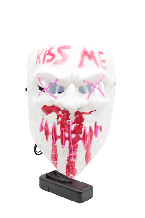 Máscara de terror kiss me para la noche de la expiación con luces led efecto espeluznante en plástico color blanco con luces en colores varios