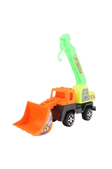 Carro de construcción de juguete con garra y recoge escombros en color naranja