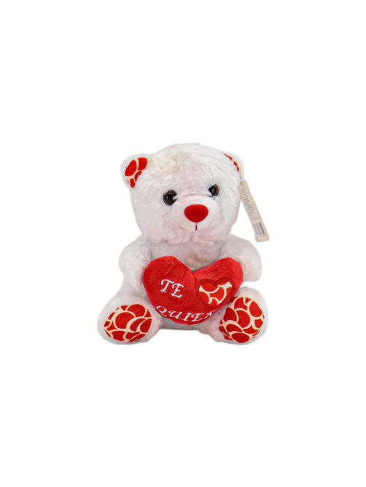 Encantador osito de peluche con un corazon en medio y frase de te quiero en colores varios