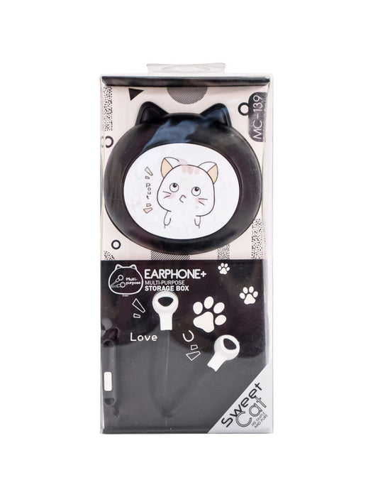 Audifonos alambricos manos libres con caja protectora de gatito adorable en colores varios