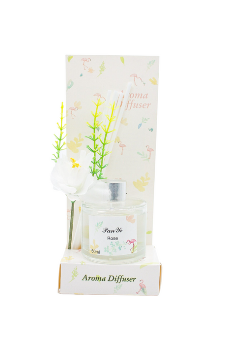 Frasco aromatizante para el hogar con distintos aromas y decoración de flor de tela