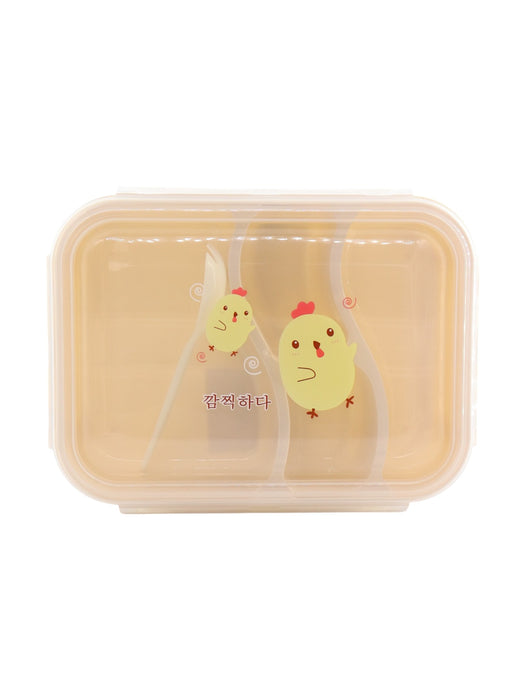 Lunch box en colores varios con cuatro separaciones y tapa ergonómica con estampado de animales adorables