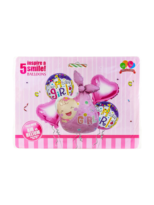 Set de globos para revelación de género diseños en color rosa y azul metálicos 5 piezas