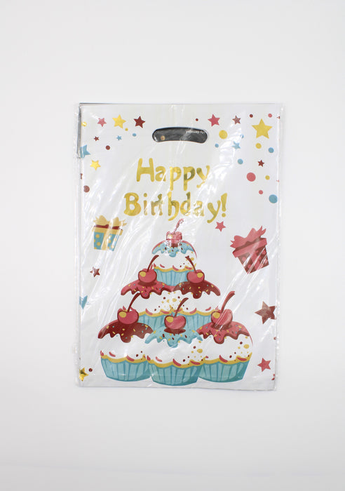 Paquete de bolsa para dulces decorada con diseño de cupcake en acabado metálico. 10 piezas