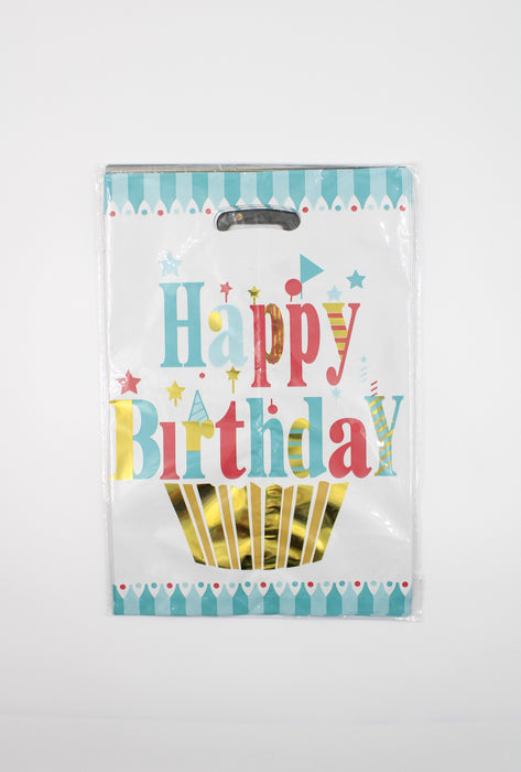 Paquete de bolsas para dulces mensaje happy birthday con perforación para transporte sencillo. 10 piezas