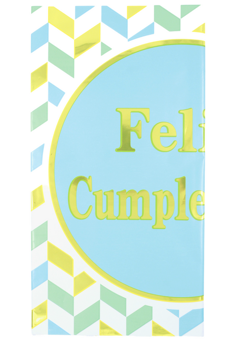 Mantel para fiesta con frase de feliz cumpleaños en colores varios