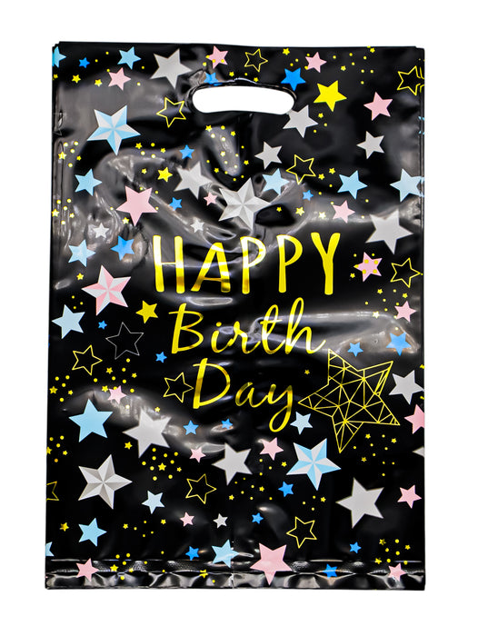 Paquete de 10 bolsas de aluminio para dulces con frase happy birthday en colores varios