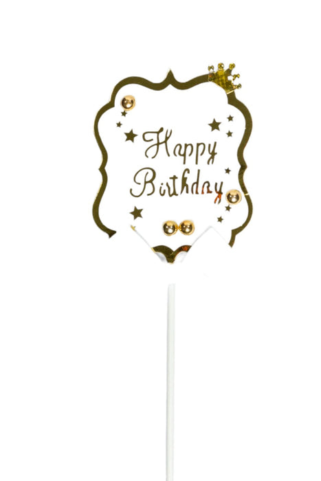 Adorno para pastel con frase happy birthday con perlas decorativas y moño en diferentes colores