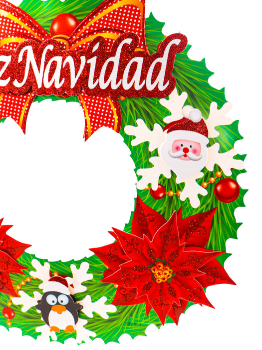 Corona de cartulina con leyenda de feliz navidad en modelos varios perfecta para entradas principales