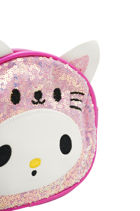 Bolsa de mano infantil con diseño de gatito y acabado de lentejuelas brillantes