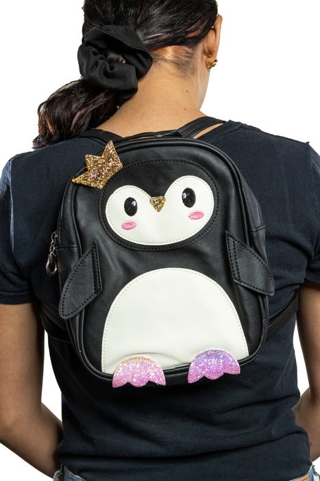 Mochila de pingüinito con corona varios colores 1 pieza