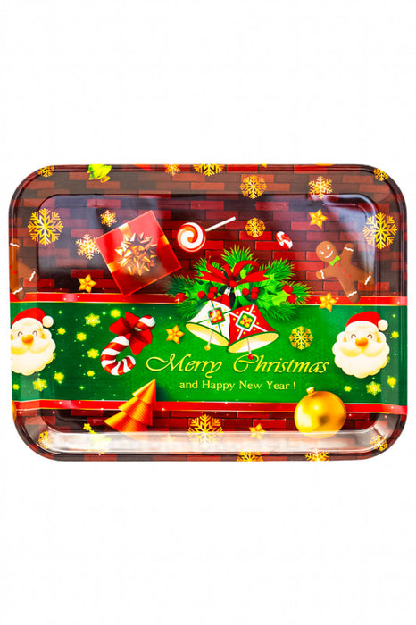 Charola de servicio rectangular de plastico con estampado festivo de navidad en modelos varios