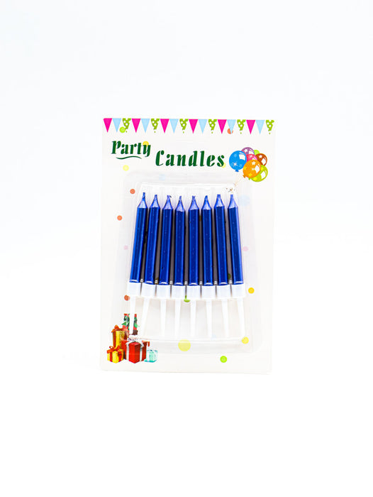 Blister con 8 velas para pastel y celebraciones en tono metalico con estilo liso en colores varios