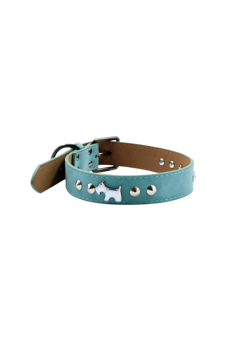 Collar de cuero para mascotas con figura de terrier en colores varios