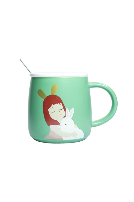 Taza de cerámica con cuchara para café colores y diseño momentos mágicos