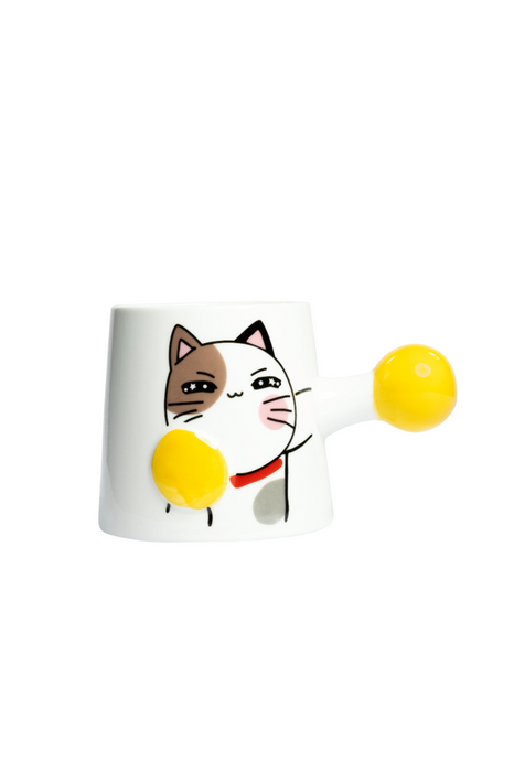 Taza de cerámica color blanco con diseño gato boxeador para café o té