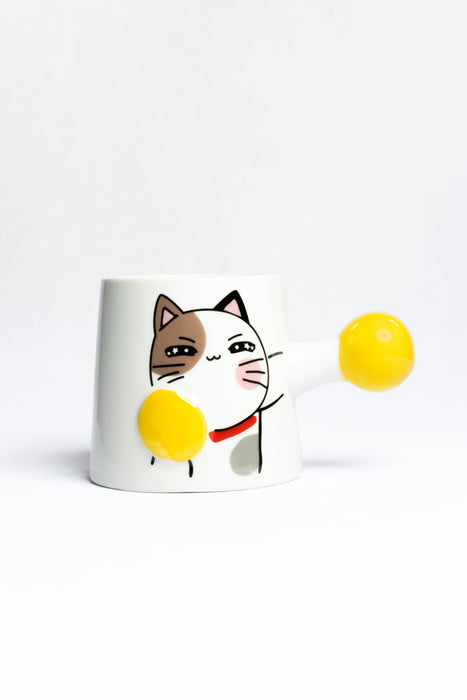 Taza de cerámica color blanco con diseño gato boxeador para café o té