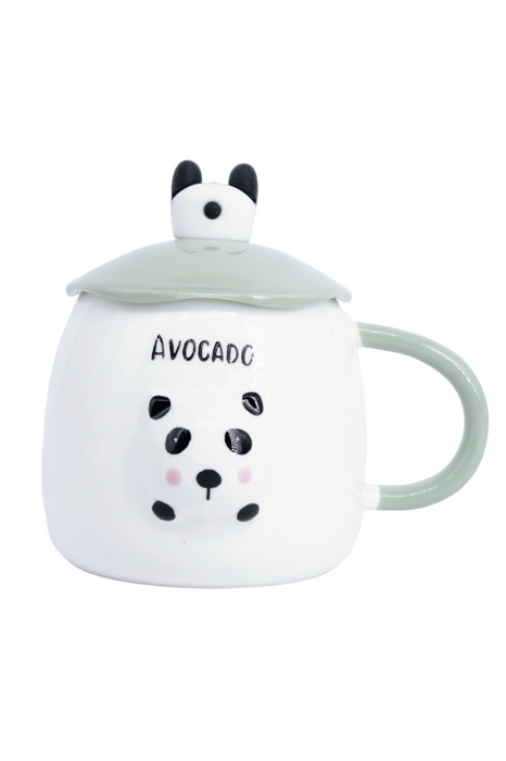 Taza de cerámica reino animal con tapa y cuchara incluidos varios diseños