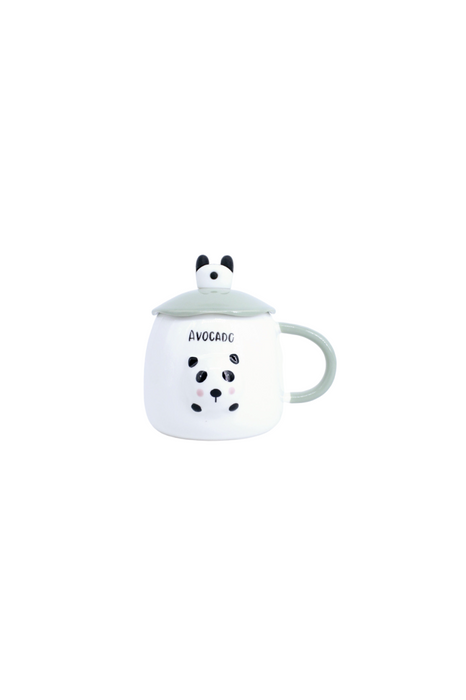 Taza de cerámica reino animal con tapa y cuchara incluidos varios diseños