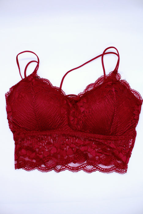 Bralette de encaje con escote en V con tirantes delgados flexibles colores varios