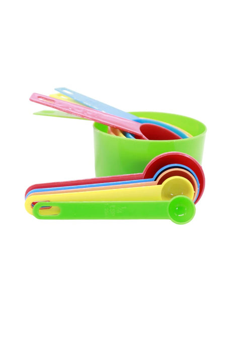 Set de tazas y cucharas medidoras de plástico para repostería con argolla de unión