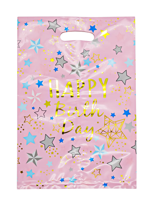 Paquete de 10 bolsas de aluminio para dulces con frase happy birthday en colores varios