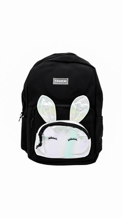 Mochila con bolsa delantera en forma de conejo tornasol en colores varios