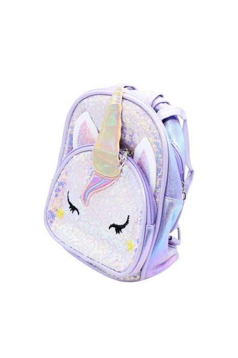 Mochila pequeña metalica diseño Unicornio. 1 pieza