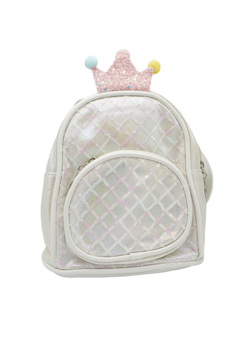 Mochila infantil con efecto tornasol con decoracion de corona en colores varios