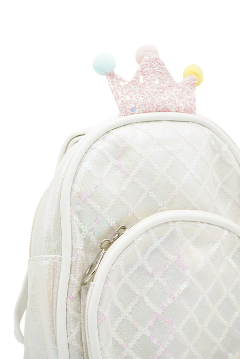 Mochila infantil con efecto tornasol con decoracion de corona en colores varios