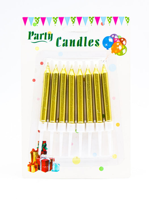 Blister con 8 velas para pastel y celebraciones en tono metalico con estilo liso en colores varios