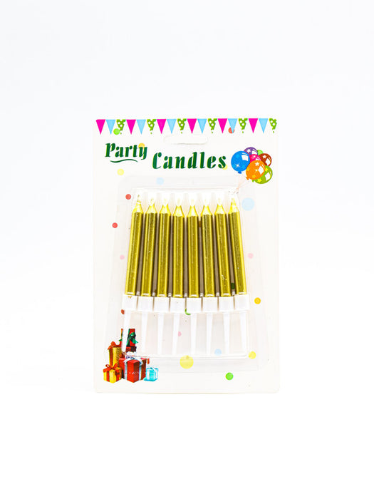 Blister con 8 velas para pastel y celebraciones en tono metalico con estilo liso en colores varios